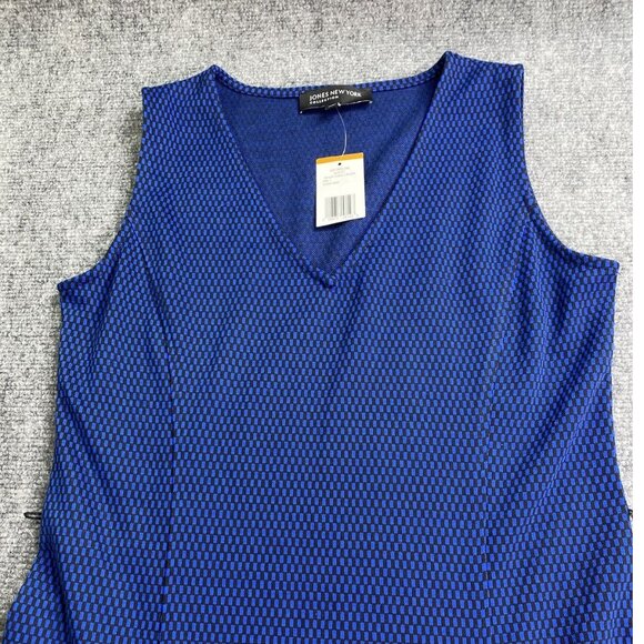 Jones New York‎ Dress Womens S Cobalt Blue Black Fit Flare Midi V Neck No Belt - Picture 2 of 12